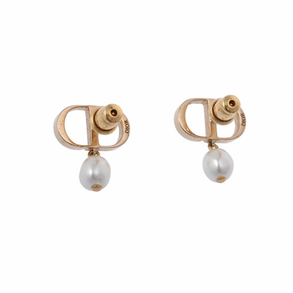 Dior PETIT CD Gold White Resin Pearl Earrings - Picture 2 of 7